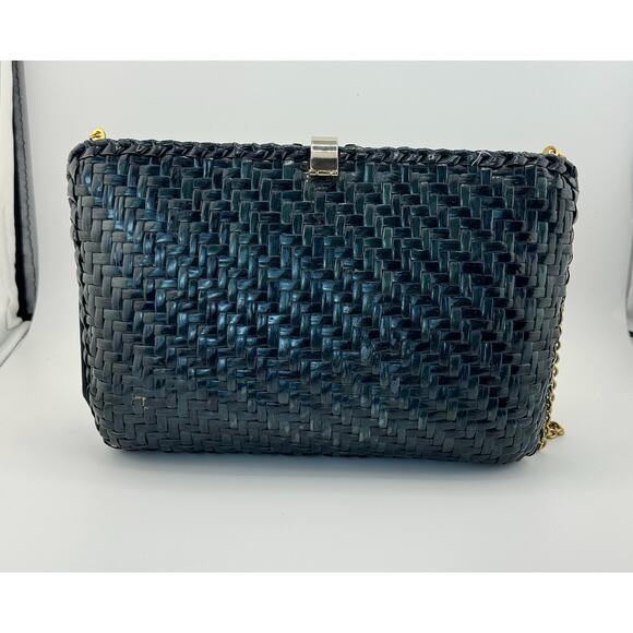 Rare RODO Vintage Green Black Wicker Weave Gold Purse Italy Made Art Deco 1960s - Picture 2 of 12